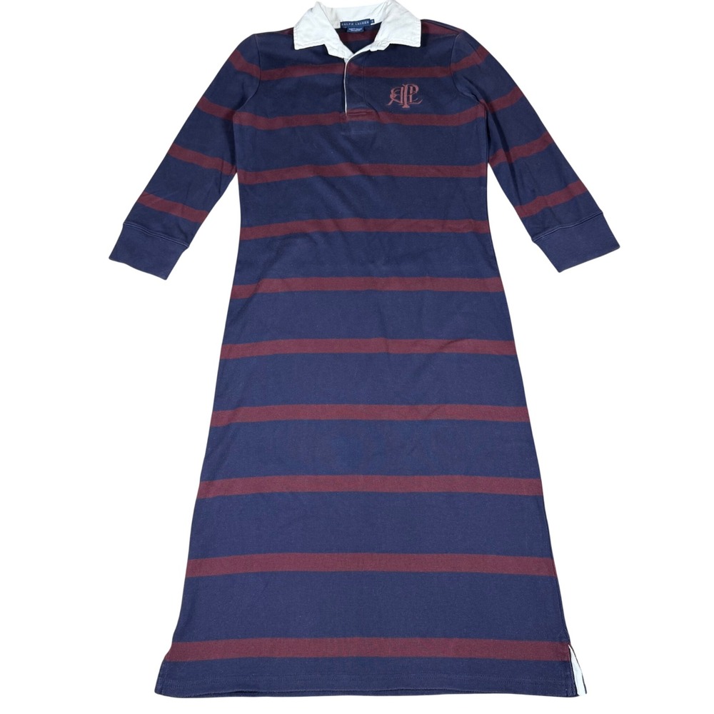 Vintage Womens Polo Ralph Lauren Rugby Dress Polo Striped Red Blue Size Small